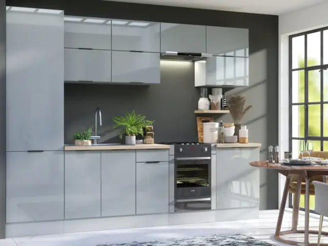 Kitchen Cabinets Cupboards 11 Unit Pantry 600 Larder DIY Set 300cm Light Grey Gloss - Star - image 1