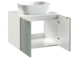 Wall Bathroom Set 600mm Vanity Cabinet Sink Tall Storage Unit Ribbed Fluted Soft Green with White Worktop - Cara - thumbnail 4