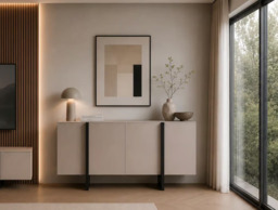 Beige Sideboard Cabinet 140cm Storage Unit Modern Cashmere Black Handleless – Kiznie