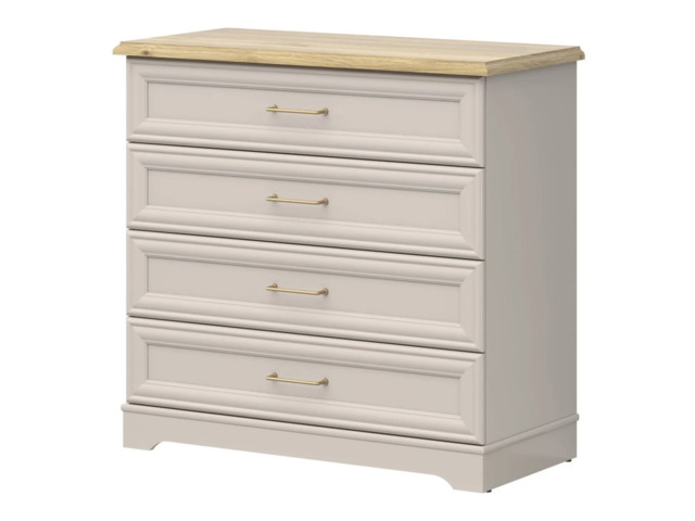 Chest of Drawers Bedroom Living Room Storage 4 Drawer Cabinet Shaker Cashmere Beige and Light Oak 94cm - Anga - image 1