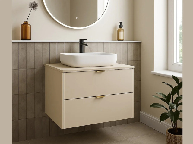 Beige Vanity Unit Bathroom Cabinet with Sink Cashmere Countertop 600mm Floating Wall Drawers Storage - Dalia - image 1