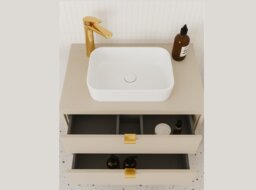 Beige Vanity Unit Bathroom Cabinet with Sink Cashmere Countertop 600mm Floating Wall Drawers Storage - Dalia - thumbnail 2