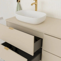 Beige Vanity Unit Bathroom Cabinet with Sink Cashmere Countertop 600mm Floating Wall Drawers Storage - Dalia - thumbnail 3