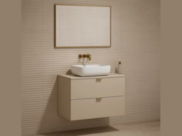Beige Vanity Unit Bathroom Cabinet with Sink Cashmere Countertop 600mm Floating Wall Drawers Storage - Dalia - thumbnail 4