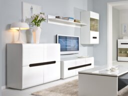 White Gloss Living Room Furniture Set TV Unit Wall Cabinet Sideboard Shelf Modern Lounge - Azteca Trio - thumbnail 3