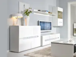 White Gloss Living Room Furniture Set TV Unit Wall Cabinet Sideboard Shelf Modern Lounge - Azteca Trio - thumbnail 1