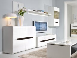 White Gloss Living Room Furniture Set TV Unit Wall Cabinet Sideboard Shelf Modern Lounge - Azteca Trio - thumbnail 2