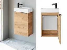 400mm Bathroom Vanity Unit with Basin Cloakroom Wall Hung Sink Cabinet Craft Oak Finish Slim Narrow Design - Avir - thumbnail 1