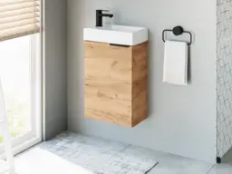 400mm Bathroom Vanity Unit with Basin Cloakroom Wall Hung Sink Cabinet Craft Oak Finish Slim Narrow Design - Avir - thumbnail 2