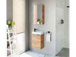 400mm Bathroom Vanity Unit with Basin Cloakroom Wall Hung Sink Cabinet Craft Oak Finish Slim Narrow Design - Avir - thumbnail 3