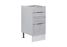 Kitchen Drawer Unit 400mm Narrow Cabinet Freestanding Base Storage Cupboard Light Grey Gloss - Star - thumbnail 4