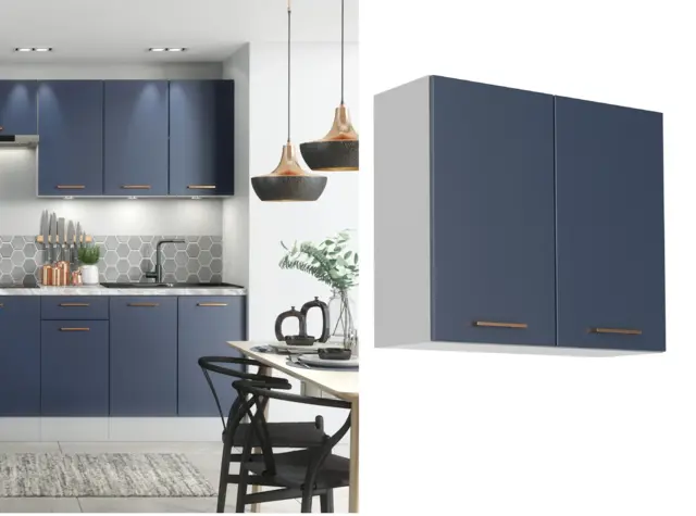 800mm Kitchen Wall Unit Midnight Blue Cabinet Cupboard Dark Navy Slab Door - Nora - image 1