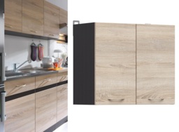 Kitchen Wall Cabinet 800mm Unit Complete Cupboard Dark Wood Wenge and Light Oak Effect 2 Door - Junona - thumbnail 1