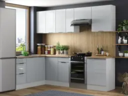 Kitchen Corner Cabinets L Shaped Set of Units Universal Cupboards Modern Complete Light Grey Gloss - Star - thumbnail 4