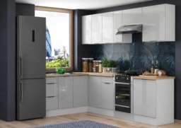 Kitchen Corner Cabinets L Shaped Set of Units Universal Cupboards Modern Complete Light Grey Gloss - Star - thumbnail 1