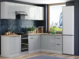 Kitchen Corner Cabinets L Shaped Set of Units Universal Cupboards Modern Complete Light Grey Gloss - Star - thumbnail 3