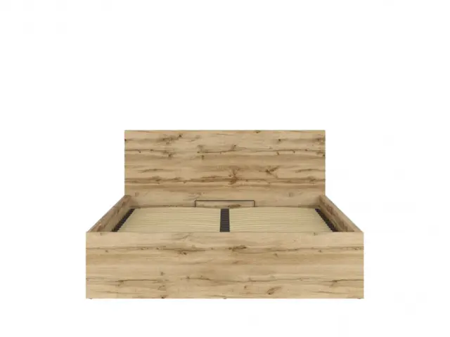 Modern Oak Finish Ottoman Euro 160cm King Size Bed Frame with Gas Lift Up Storage Compartment in Oak Wotan - Tetrix - image 1