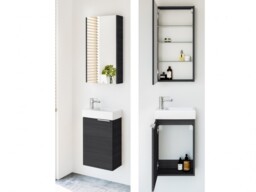 Bathroom Furniture Set 400mm Vanity Unit Sink Basin Mirror Cabinet Small Wall Hung Black Grey Wood Effect – Avir - thumbnail 2