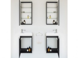 Bathroom Furniture Set 400mm Vanity Unit Sink Basin Mirror Cabinet Small Wall Hung Black Grey Wood Effect – Avir - thumbnail 3