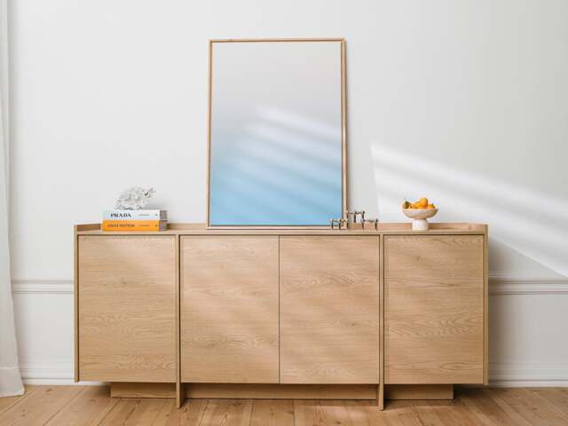 Extra Large Sideboard 200cm Wide Cabinet 4 Door Storage Unit White Washed Light Oak Handleless - Japandi - image 1