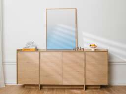 Extra Large Sideboard 200cm Wide Cabinet 4 Door Storage Unit White Washed Light Oak Handleless - Japandi - thumbnail 1