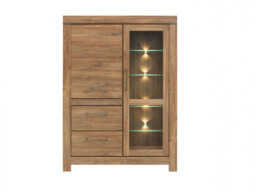 Large Display Cabinet Glass Storage Unit with Drawers LED Lights Modern 115cm Wide Oak Effect Buffet - Gent - thumbnail 4