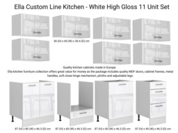 Modern White High Gloss Kitchen Cabinets Cupboards Set of 11 Units Complete Modular 240cm DIY Kitchen - Ella - thumbnail 2