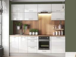 Modern White High Gloss Kitchen Cabinets Cupboards Set of 11 Units Complete Modular 240cm DIY Kitchen - Ella - thumbnail 2