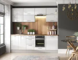 Modern White High Gloss Kitchen Cabinets Cupboards Set of 11 Units Complete Modular 240cm DIY Kitchen - Ella