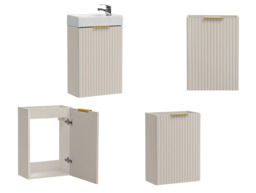 Small Cloakroom Vanity Unit with Sink Slim Wash Basin Compact Cabinet Cashmere Beige Fluted 400mm Wall Hung - Adel - thumbnail 4
