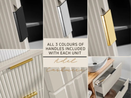 Small Cloakroom Vanity Unit with Sink Slim Wash Basin Compact Cabinet Cashmere Beige Fluted 400mm Wall Hung - Adel - thumbnail 3