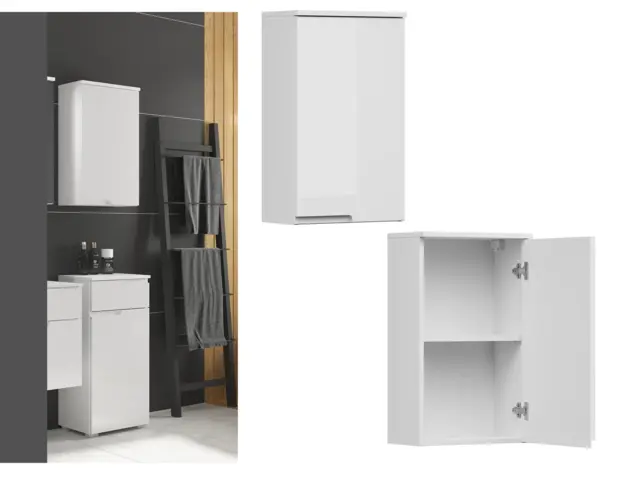 Bathroom Wall Cabinet Slim Storage Unit 1 Door Handless Cupboard White Gloss - Spice - image 1