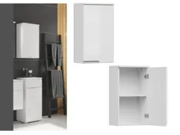 Bathroom Wall Cabinet Slim Storage Unit 1 Door Handless Cupboard White Gloss - Spice - thumbnail 1