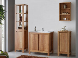 Bathroom Furniture Set 800mm Vanity Sink Cabinet Freestanding Tallboy Unit Oak Finish - Classic Oak