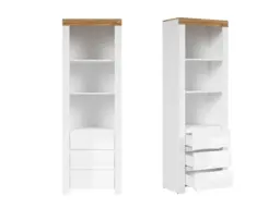 Tall Shelving Unit Slim Narrow Bookcase White Gloss Cabinet 3 Drawers Oak Scandi Living Room Storage - Holten - thumbnail 3