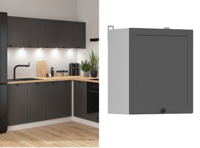 Kitchen Wall Cabinet 500mm Unit Modern Cupboard 50cm 1 Door Shaker Dark Grey - Junona - image 1