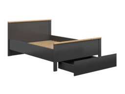 Double Bed with Storage Drawer Bedframe with Wooden Slats Dark Grey and Oak Shaker Modern Country - Hesen - thumbnail 2