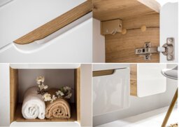 Bathroom Cabinet Storage Wall Hung Tallboy 800mm Vanity Sink Unit Modern White Gloss and Oak Furniture Set - Aruba - thumbnail 3