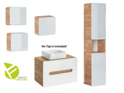Bathroom Cabinet Storage Wall Hung Tallboy 800mm Vanity Sink Unit Modern White Gloss and Oak Furniture Set - Aruba - thumbnail 2