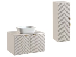 Bathroom Furniture Set 800mm Vanity Unit Countertop Sink Tall Cabinet Wall Hung Fluted Cashmere Beige - Cara - thumbnail 2