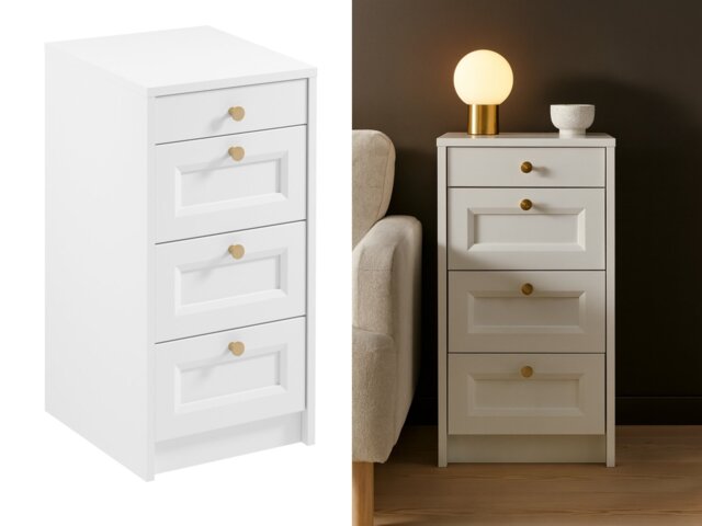 Chest of Drawers White Slimline Narrow Bedroom Storage Small Slim Compact 40cm Shaker Unit Gold Handles - Rel - image 1