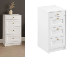 Chest of Drawers White Slimline Narrow Bedroom Storage Small Slim Compact 40cm Shaker Unit Gold Handles - Rel - thumbnail 4