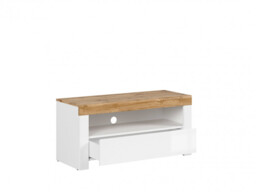 Small TV Cabinet White High Gloss TV Unit with Storage Drawer Oak Entertainment Media Stand Scandi - Holten - thumbnail 4