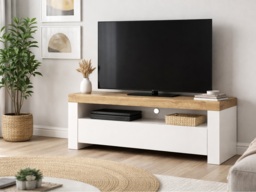 Small TV Cabinet White High Gloss TV Unit with Storage Drawer Oak Entertainment Media Stand Scandi - Holten