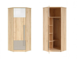 Corner Wardrobe White / Grey Gloss Door Beech Effect with Hanging Rail L Shaped Compact Bedroom Storage - Namek - thumbnail 1