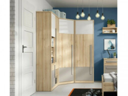Corner Wardrobe White / Grey Gloss Door Beech Effect with Hanging Rail L Shaped Compact Bedroom Storage - Namek - thumbnail 2