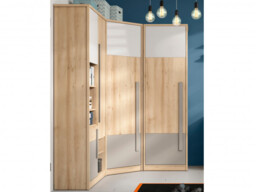 Corner Wardrobe White / Grey Gloss Door Beech Effect with Hanging Rail L Shaped Compact Bedroom Storage - Namek - thumbnail 3