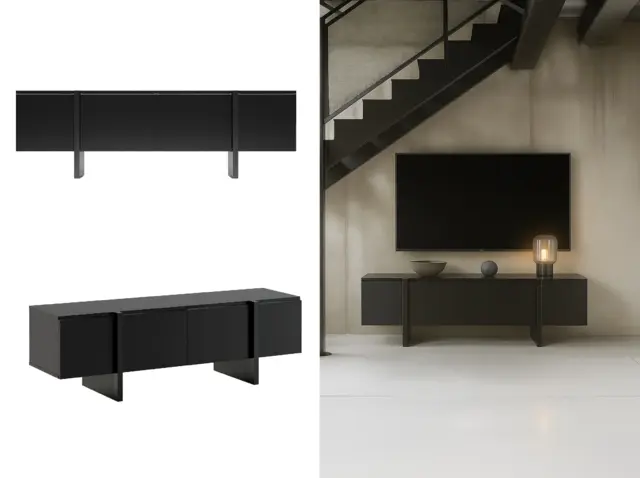 Black TV Unit with Storage 160cm Cabinet Modern Entertainment Stand for up to 65 inch TV - Kiznie - image 1