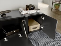 Black TV Unit with Storage 160cm Cabinet Modern Entertainment Stand for up to 65 inch TV - Kiznie - thumbnail 4