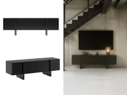 Black TV Unit with Storage 160cm Cabinet Modern Entertainment Stand for up to 65 inch TV - Kiznie - thumbnail 1